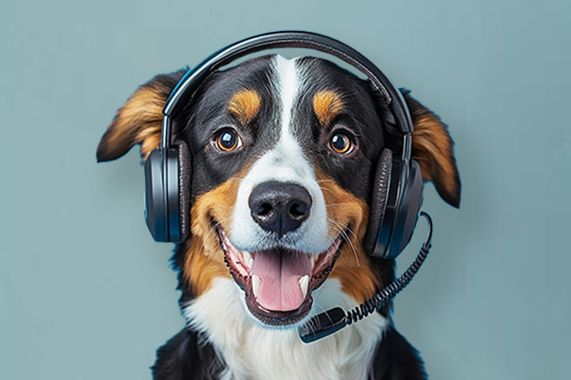 Dog with a headset