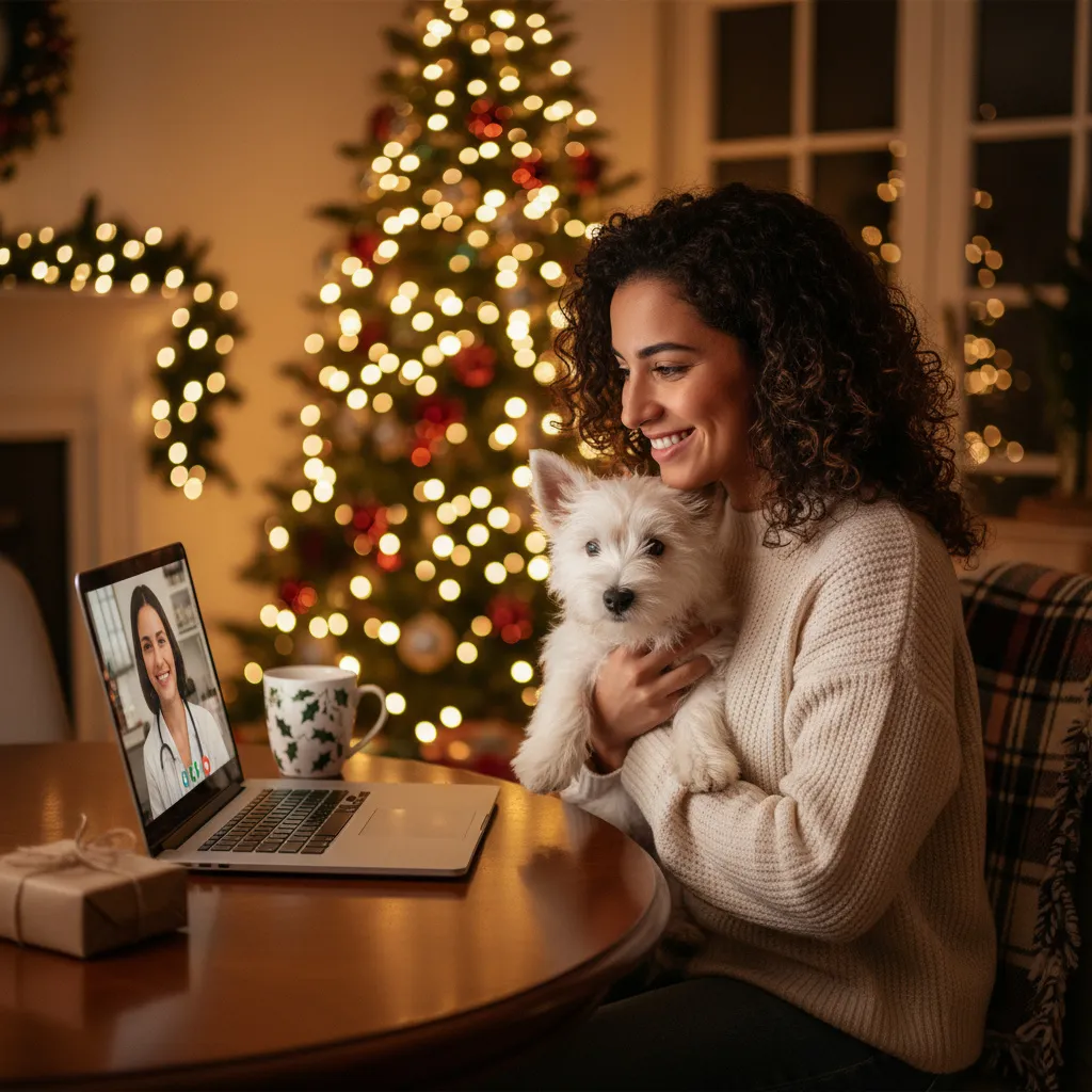 Woman with dog using laptop